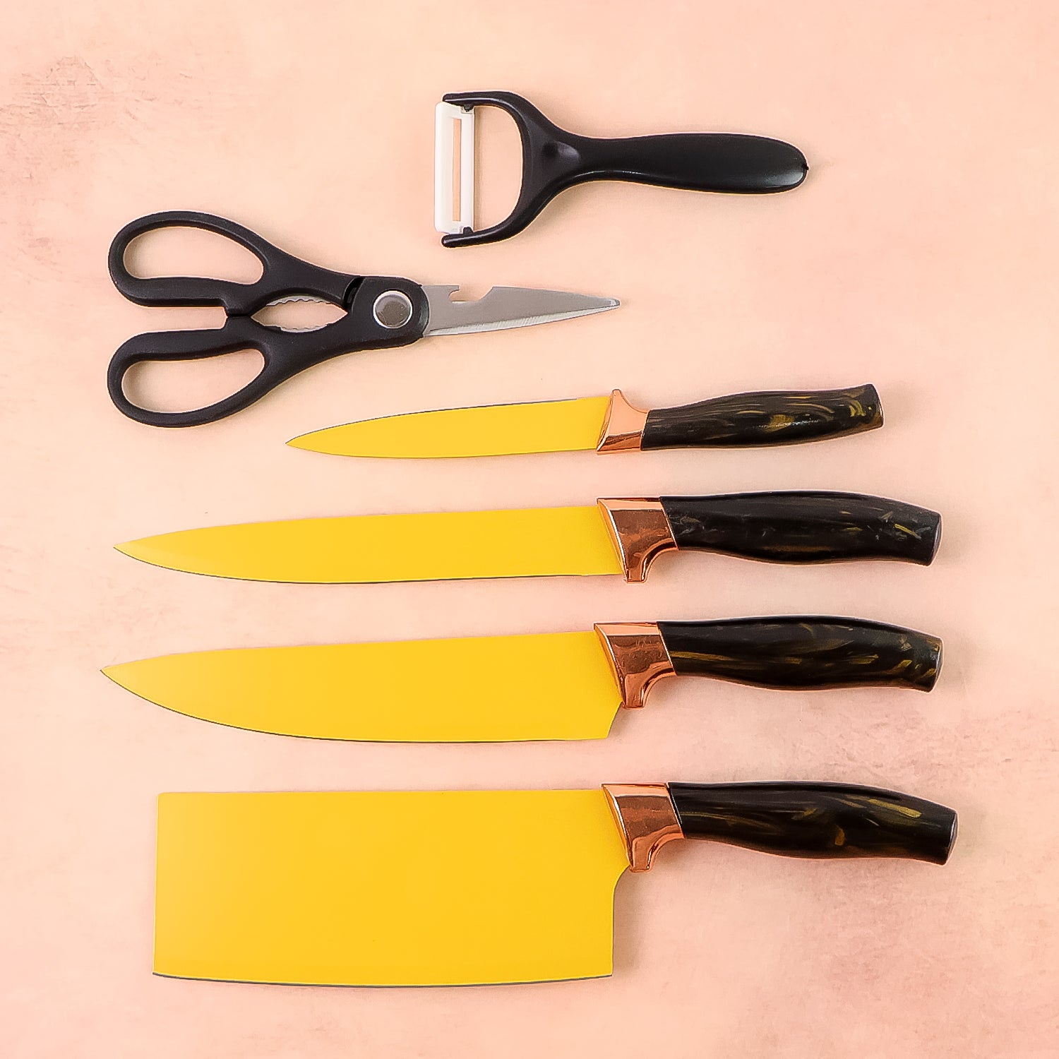 6 Pcs Professional Kitchen Knife Set with Chef Knives, Cleaver, Peeler & Scissors 6 Pcs Professional Kitchen Knife Set with Chef Knives, Cleaver, Peeler & Scissors